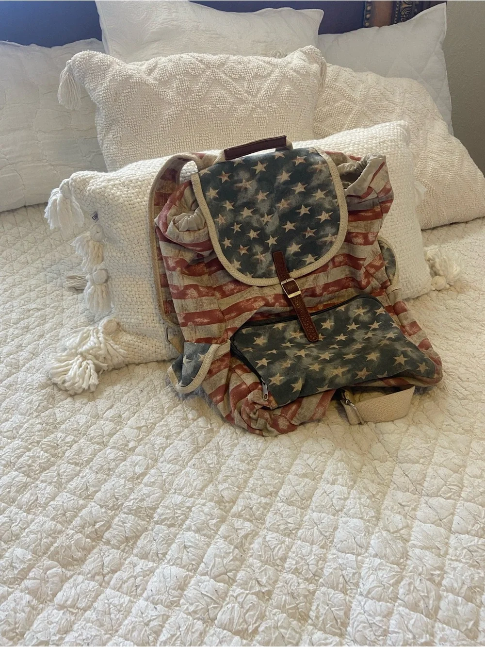Vintage American Flag Canvas Backpack - Red, Blue, White